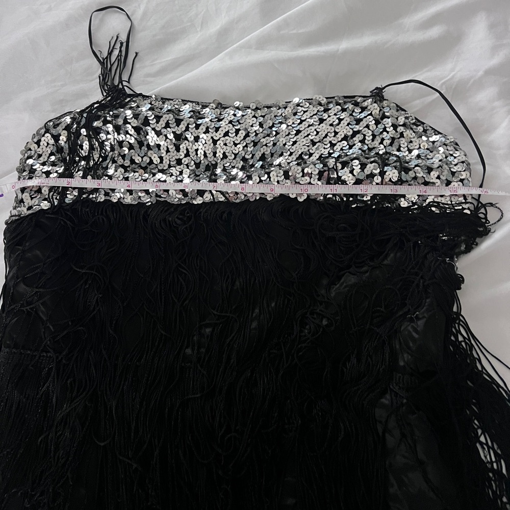 Vintage stage Black Fringe bodysuit sequin